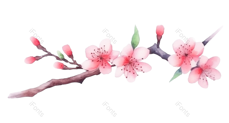插画图片,粉红色的花元素,水彩画PNG,手绘元素免抠素材